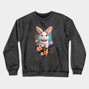 Cute Rabbit With Splash Flower Crewneck Sweatshirt